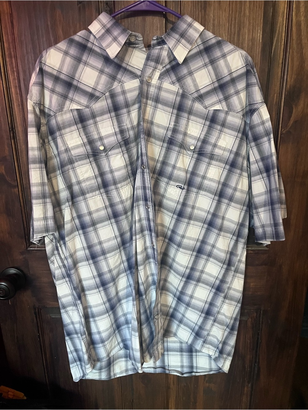 Roper Men's Short-Sleeve Plaid Button-Down Shirt - Blue & White